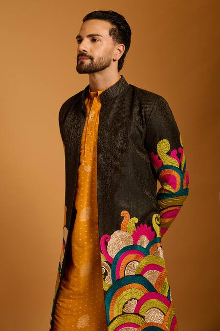 Buy Siddartha Tytler Multi Color Silk, Chanderi Applique Work Sherwani Set Online at Aza Fashions Buy_Siddartha Tytler_Multi Color Silk, Chanderi Applique Work Sherwani Set _Online_at_Aza_Fashions