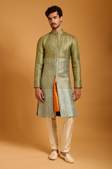 Siddartha Tytler Metallic Intrecciato Woven Sherwani Set 