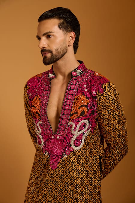 Buy_Siddartha Tytler_Multi Color Georgette, Rayon Embroidery, Sequins, Metallic Thread Work Kurta Set _Online_at_Aza_Fashions