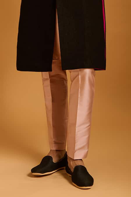 Buy_Siddartha Tytler_Black Silk, Polyester Crystals Floral Crest Patch Sherwani Set _Online_at_Aza_Fashions