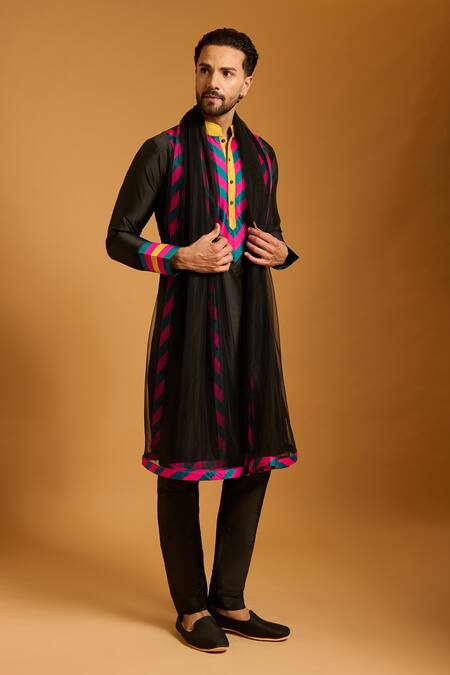 Buy_Siddartha Tytler_Fuchsia Net Chevron Pattern Kurta Set _Online_at_Aza_Fashions