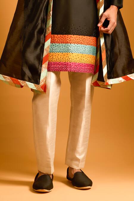 Siddartha Tytler Black Organza Crystals Striped And Work Kurta Set Online at Aza Fashions Siddartha Tytler_Black Organza Crystals Striped And Work Kurta Set _Online_at_Aza_Fashions