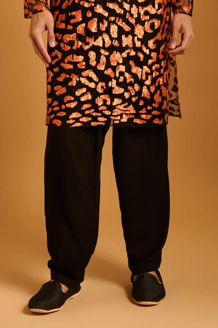 Siddartha Tytler_Black Net, Rayon Sequins, Embroidery Embellished Kurta Set _Online_at_Aza_Fashions