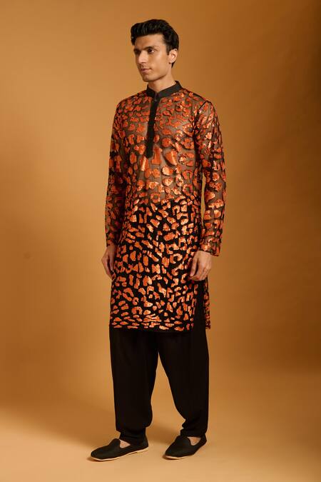 Buy_Siddartha Tytler_Black Net, Rayon Sequins, Embroidery Embellished Kurta Set _Online_at_Aza_Fashions