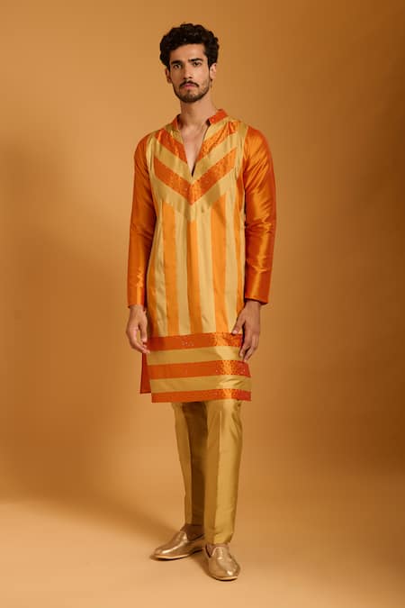 Siddartha Tytler Striped & Crystal Work Kurta Set 