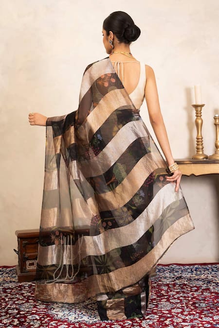 Zal From Benaras Banarasi Printed Saree With Unstitched Blouse Fabric 