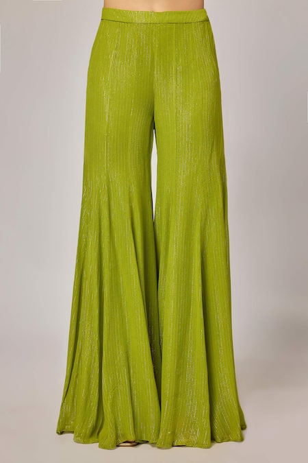 Buy_Krishna Padia_Green Crepe, Lurex, Georgette, Organza Floral Print Kurta Sharara Set _Online_at_Aza_Fashions