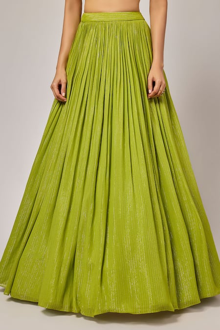 Krishna Padia_Green Georgette, Lurex, Crepe, Organza Sequins, Hand Blouse Lehenga Set _Online_at_Aza_Fashions