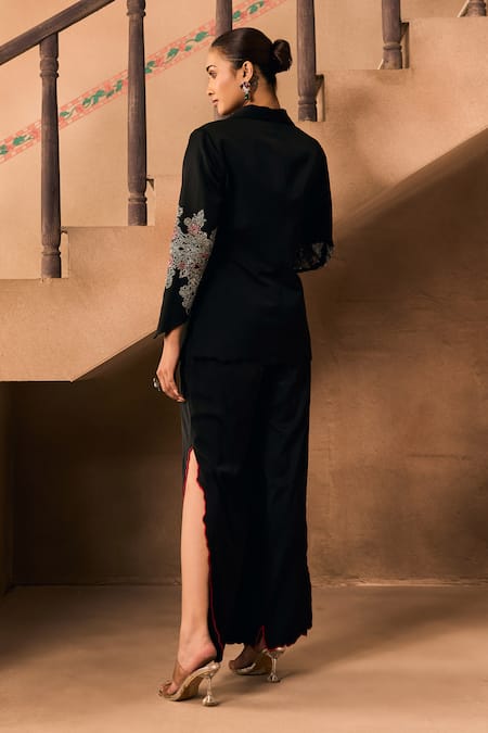 1999ad By Amita & Deepak Satin Thread Embroidered Jacket & Pant Set 