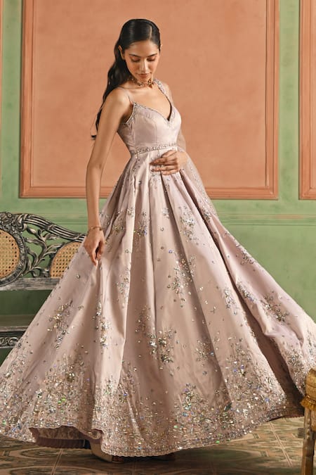 Buy_Lashkaraa_Purple Tissue, Shantoon, Net Zari, Sequins, Beads Embroidered Anarkali Set _Online_at_Aza_Fashions