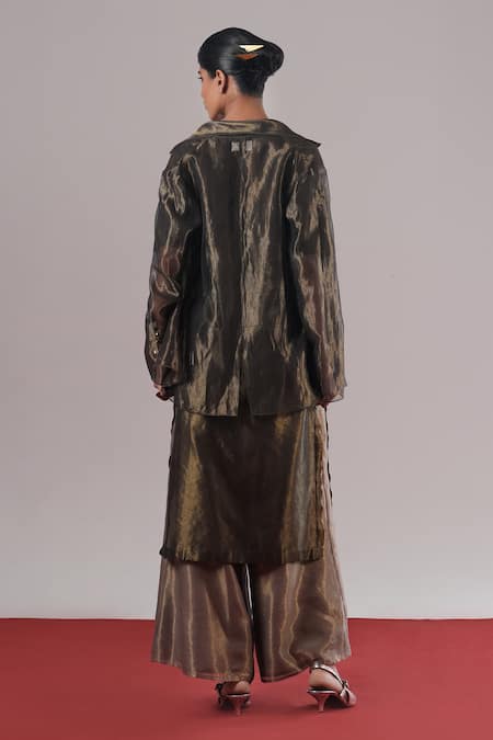 Urvashi Kaur Yugen Striped Tissue Silk Handwoven Blazer 