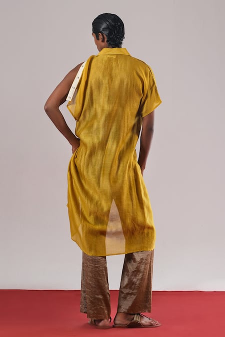 Buy Urvashi Kaur Brown Tissue, Silk Ilana Handwoven Wide-legged Pant Buy_Urvashi Kaur_Brown Tissue, Silk Ilana Handwoven Wide-legged Pant