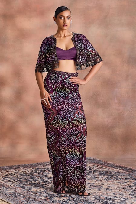 Supria Munjal Cutwork Open Jacket & Skirt Set 