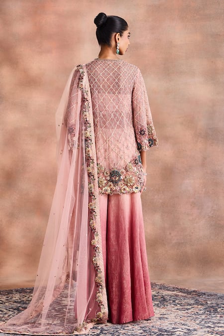 Supria Munjal Embroidered Sheer Kurta Ombre Sharara Set 