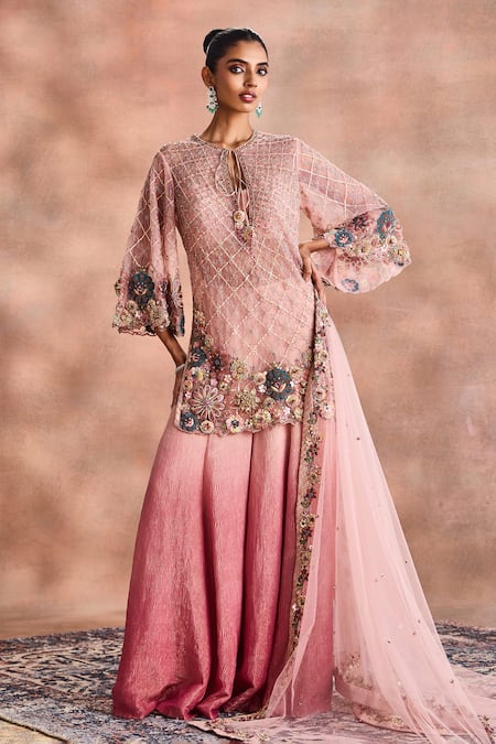 Supria Munjal Embroidered Sheer Kurta Ombre Sharara Set 