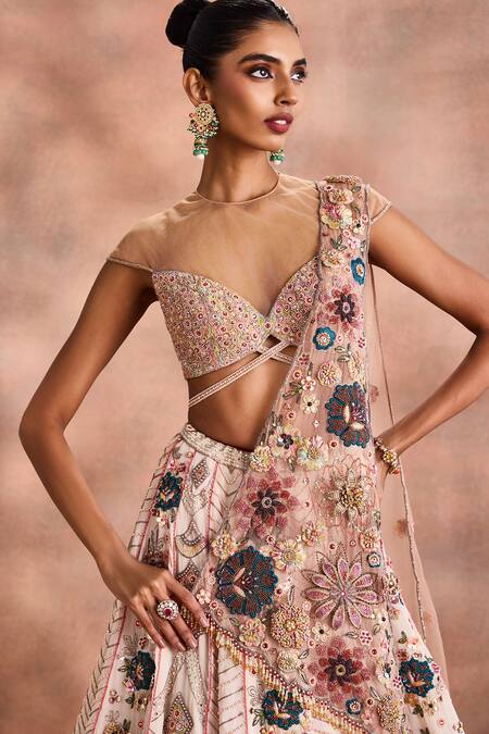 Buy Supria Munjal Beige Satin, Organza Embroidery, Beads, Sequins Floral Contemporary Lehenga Set Online at Aza Fashions Buy_Supria Munjal_Beige Satin, Organza Embroidery, Beads, Sequins Floral Contemporary Lehenga Set _Online_at_Aza_Fashions