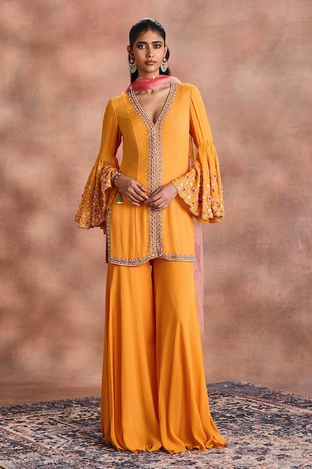 Supria Munjal Embroidered Bell Sleeve Kurta Palazzo Set 