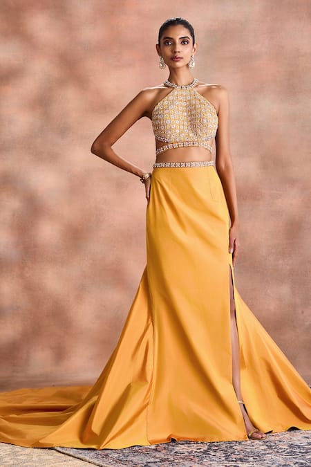 Supria Munjal Embellished Halter Blouse & Skirt Set 