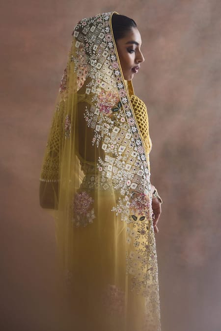 Supria Munjal_Gold Tulle Embroidery, Beads, Pearls, Stones, Sequins Poem Saree With Blouse _Online_at_Aza_Fashions