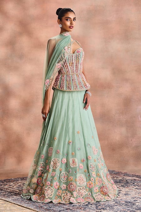 Supria Munjal Pastel Embroidered Corset Lehenga Set 