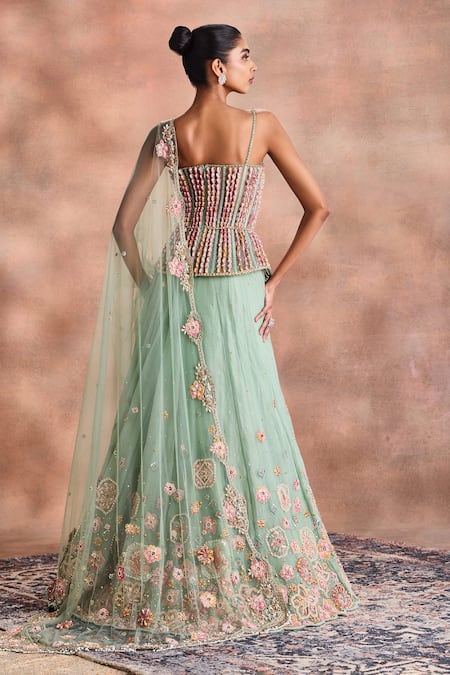 Supria Munjal Pastel Embroidered Corset Lehenga Set 