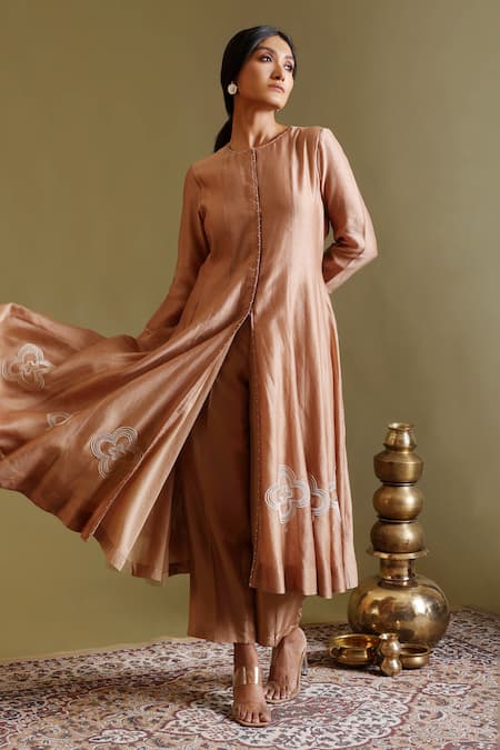 Chokhi Chorri_Beige Silk, Chanderi, Dupion Zari, Embroidery, Beads Anaya Anarkali With Pant _Online_at_Aza_Fashions