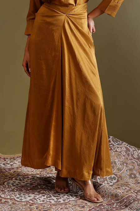 Shop Chokhi Chorri Yellow Silk, Dupion Zari, Embroidery Collared Tejas Shirt And Draped Skirt Set Online at Aza Fashions Shop_Chokhi Chorri_Yellow Silk, Dupion Zari, Embroidery Collared Tejas Shirt And Draped Skirt Set _Online_at_Aza_Fashions