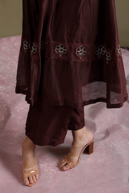 Chokhi Chorri_Brown Silk, Embroidery, Zari Avira Sleeveless Kurta Pant Set _Online_at_Aza_Fashions