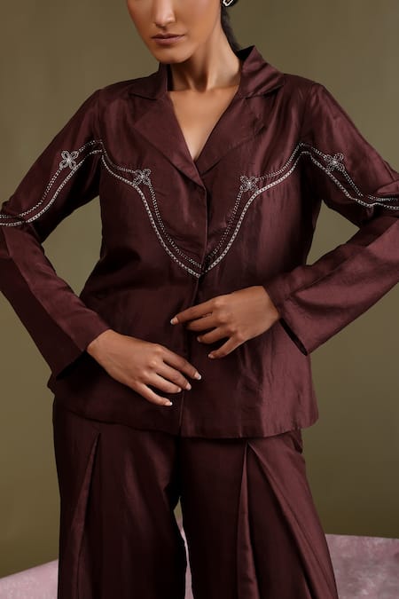 Chokhi Chorri_Brown Silk Embroidery Chakra Handwoven Jacket And Pant Set _Online_at_Aza_Fashions