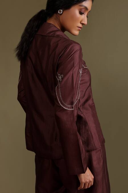 Buy_Chokhi Chorri_Brown Silk Embroidery Chakra Handwoven Jacket And Pant Set _Online_at_Aza_Fashions