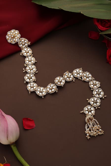 Swabhimann_Gold Plated Stones, Pearls Kundan Embellished Braid Pin _Online_at_Aza_Fashions