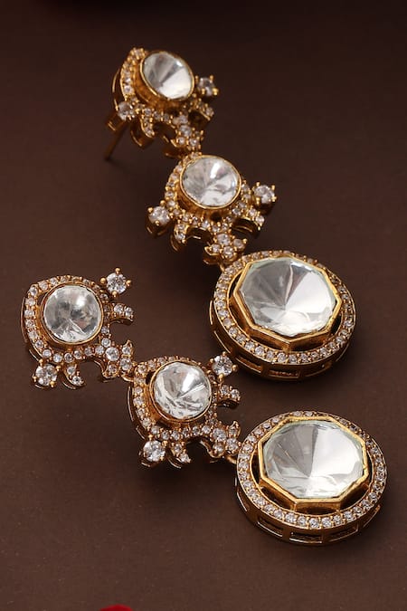 Buy_Swabhimann_Rose Gold Stones Polki Dangler Earrings _Online_at_Aza_Fashions