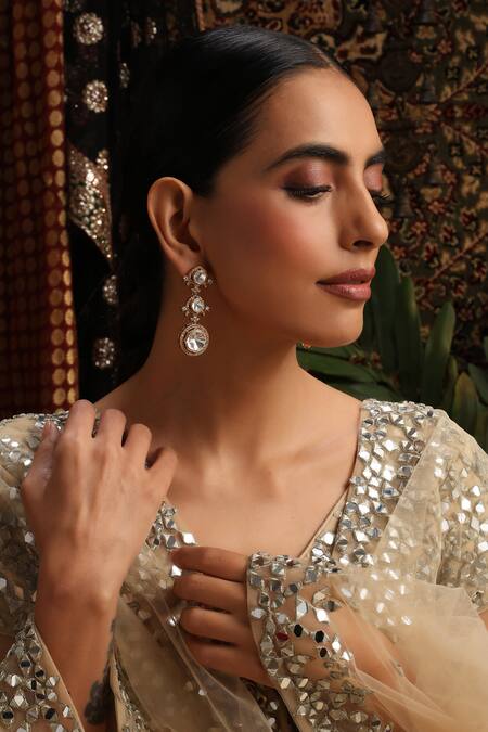 Shop_Swabhimann_Rose Gold Stones Polki Dangler Earrings _Online_at_Aza_Fashions