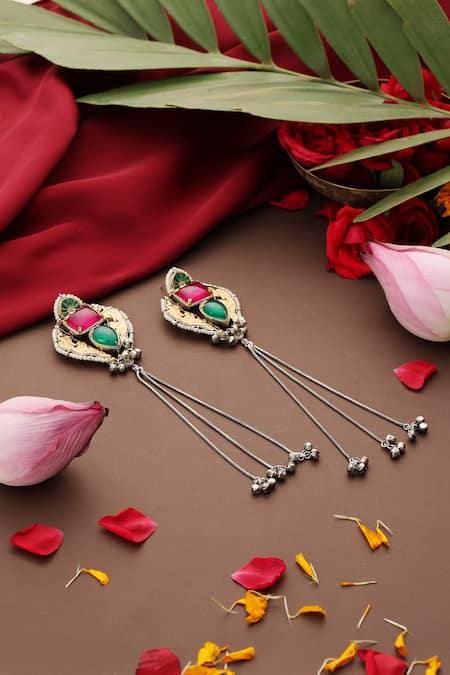 Swabhimann_Multi Color Gemstones, Beads Tassel Drop Earrings _Online_at_Aza_Fashions