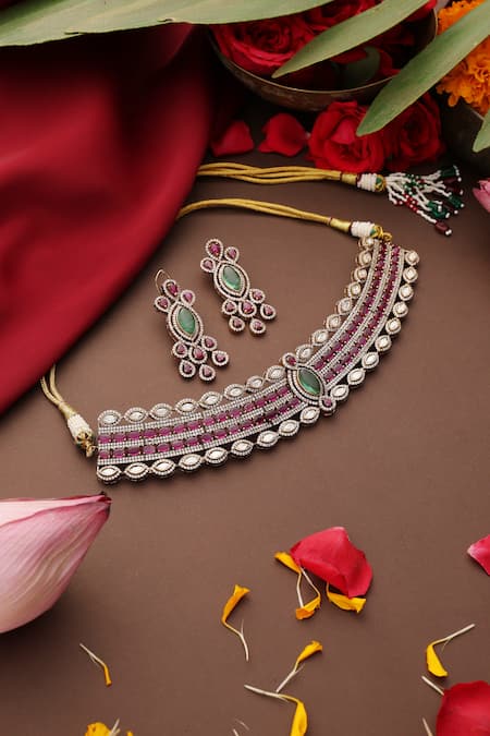 Swabhimann Polki & Zirconia Choker Necklace Set 