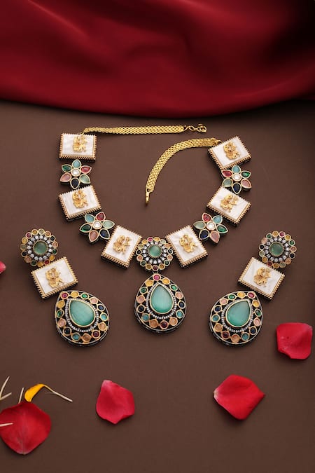 Swabhimann Polki Motif Embellished Necklace Set 