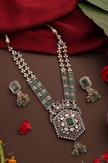 Swabhimann Polki Embellished Long Pendant Necklace Set 