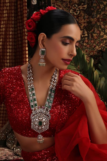 Swabhimann Polki Embellished Long Pendant Necklace Set 