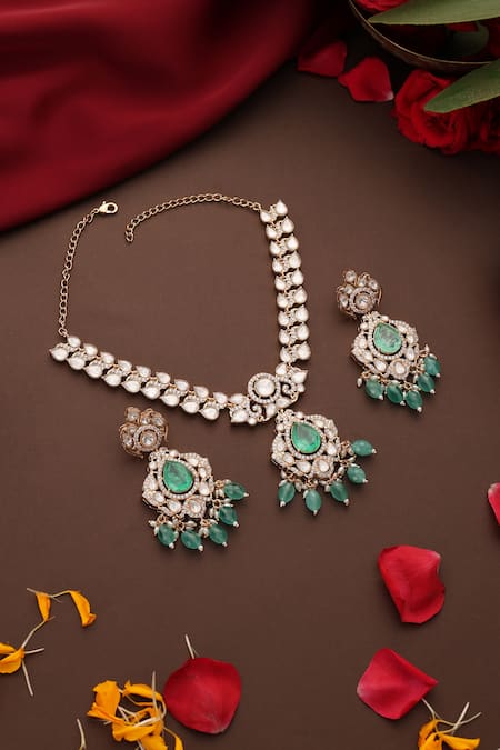 Swabhimann Polki & Drop Embellished Necklace Set 