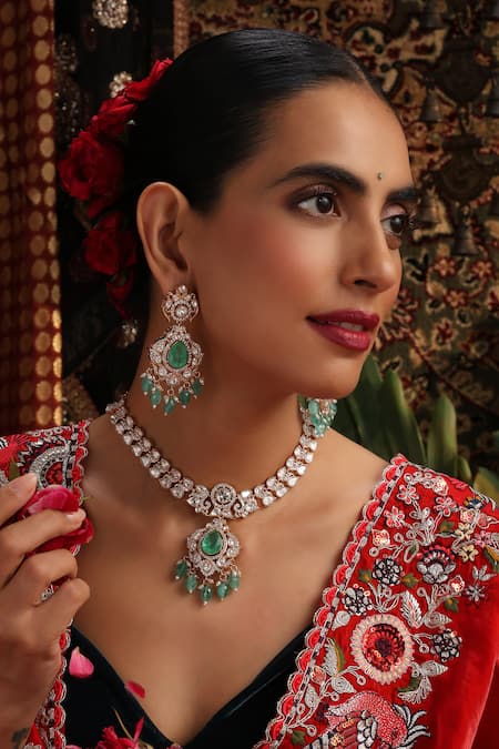 Swabhimann Polki & Drop Embellished Necklace Set 