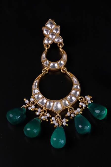 Osvag India_Gold Plated Diamonds, Stones Polki Embellished Dangler Earrings _Online_at_Aza_Fashions