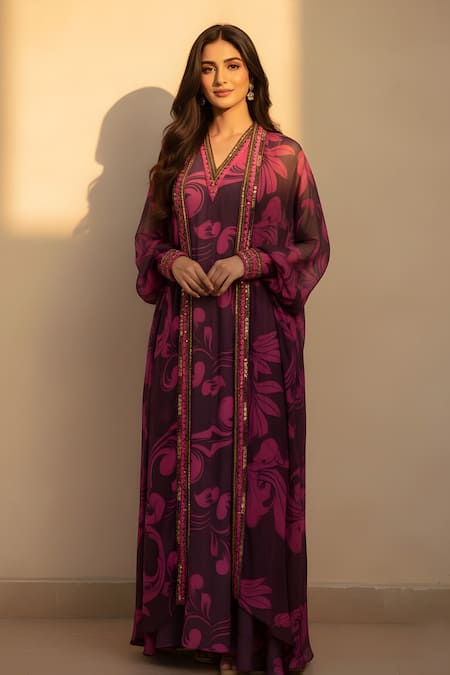 Nikita Mhaisalkar Swirl Print Dress With Long Jacket 