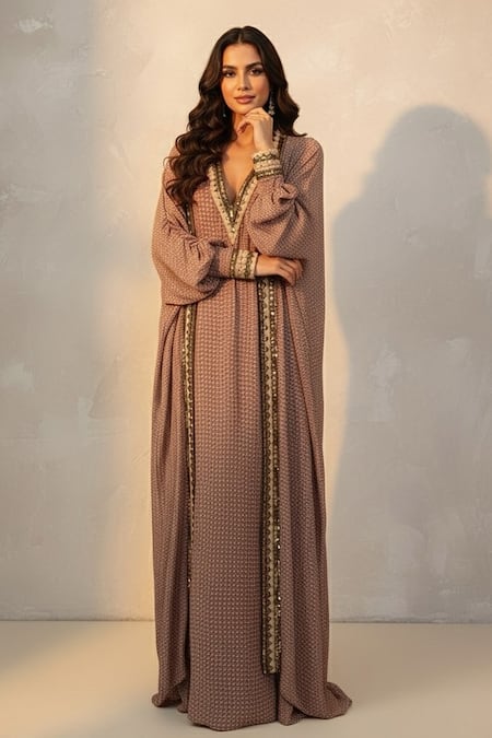 Nikita Mhaisalkar Terracota Print Dress With Jacket 