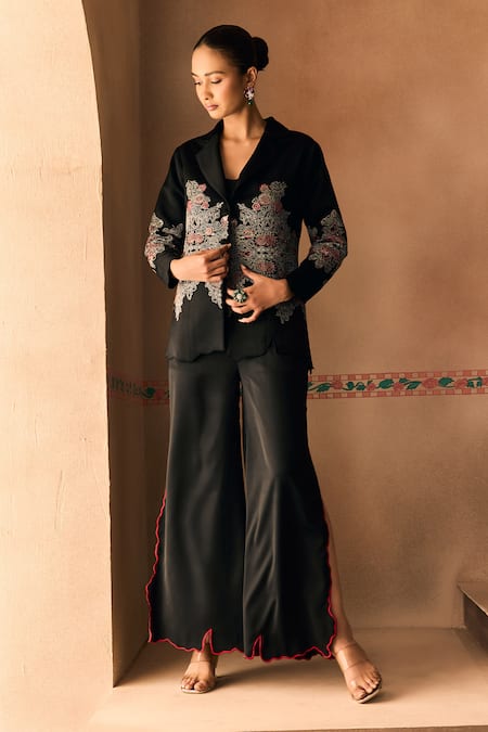 1999ad By Amita & Deepak Satin Thread Embroidered Jacket & Pant Set 