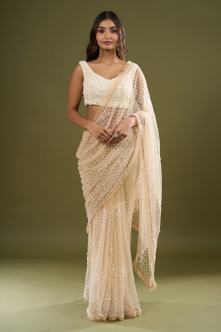 COUTURE BY NIHARIKA Pearl Embroidered Saree With Blouse 