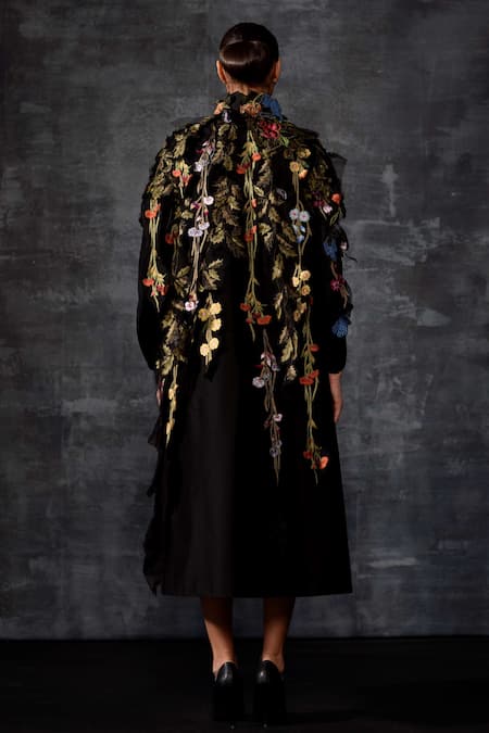 Samant Chauhan Floral Applique Cape Dress 