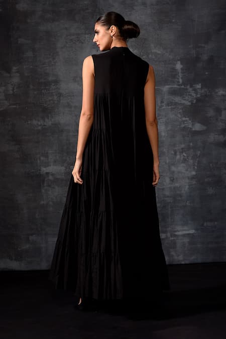 Samant Chauhan Black Sleeveless Embroidered Maxi Dress 