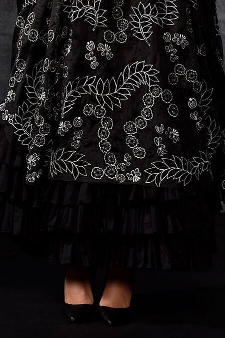 Samant Chauhan_Black Organza, Organza, Embroidery Moonlit Bloom Kaftan With Dress _Online_at_Aza_Fashions