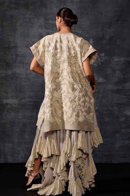 Samant Chauhan Embroidered Kaftan Jacket & Tiered Ruffle Skirt Set