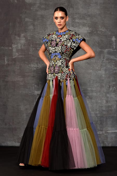 Samant Chauhan Floral Embroidered Flared Gown 